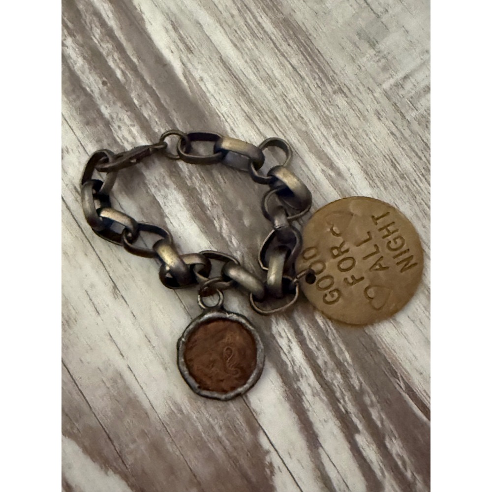 Western Saloon Token Charm Bracelet Antiqued Brass Kingston Cal Lillie's - Picture 2 of 2